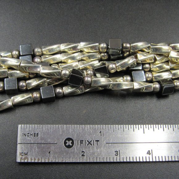 32" Sterling Silver Very Long Hematite Stone Necklace Vintage - Picture 6 of 7